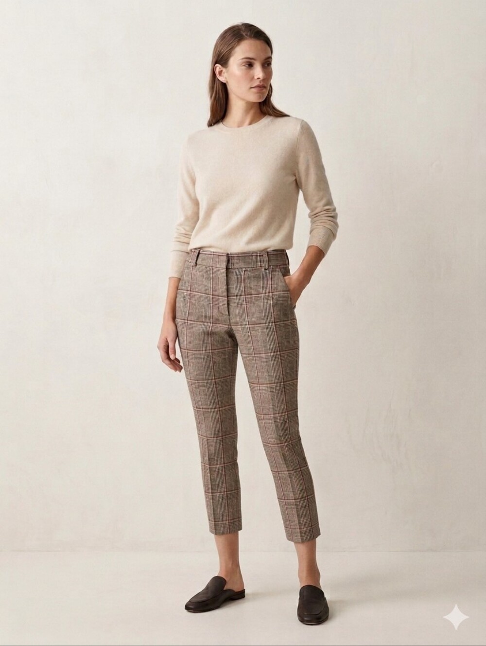 Velvet By Graham & Spencer Abigail Crop Plaid Pants In Beige & Burgundy